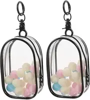 GARIOUANS 2pcs Clear Figure Display Bag Set with Keychain Pom Poms Mini Doll Organizer for Collectibles Dustproof Storage Pouch for Portable Travel Display
