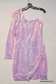B. Darlin Juniors Size 13/14 Pink One Shoulder Sequined Bodycon Dress NEW