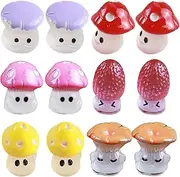 12PCS Glow in The Dark Mini Resin Mushrooms, 6 Cute Cartoon Styles for Fairy Garden, Bonsai, DIY Crafts