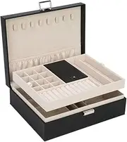 [FEISCON] Jewelry Box Organizer, Travel Jewelry Storage Case Necklace Holders Display Tray Storage Case(BLACK)