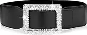 [HieoAnir] Belts for Women with Big Rhinestone Square Buckle -Wide Elastic Waist Dressy Strentch Waistbands Belt