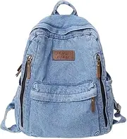 KAOBIO Denim Backpack for Women Men Vintage Grunge Backpack Blue Jeans Laptop Backpack Retro Rucksack for Travel Work