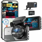 Dash Cam Front and Rear 4K+2K Dual Dash Camera,Built-in 5G WiFi with 64GB Card,UHD Night Vision,App Control,HDR,24H Parking Monitor