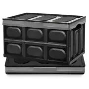 55L Collapsible Plastic Crates Storage Container with Lids 2 Pack Stackable S...