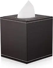 KINGFOM Pu Leather Tissue Box Holder Square Roll Tissue Box Cover Napkin Paper Dispenser Box with Magnetic Bottom for Home Office Car Automotive Decoration Brown