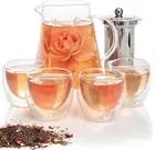 5 Piece Glass Tea Pot Set, Kettle with Removable Infuser, Clear Glass Teapot 33O