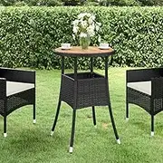 Outdoor Garden Dining Table 60x75 cm, Solid Acacia Wood Top with Black Poly Rattan, Patio and Deck Use, Round Design, Durable Extendable Folding Table
