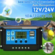 10/20/30A Solar Panel Battery Charge Controller Regulator 12V/24V Auto Dual USB