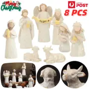 8PCS Nativity Scene Figurine Resin Jesus Manger Statue Set Christmas Gift Decor