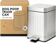 Small Dog Poop Trash Can Outside, 1.3 Gal Stainless Steel Dog Waste Trash Can, Waterproof Small Poop Bucket Outdoor with Lid, Poop Pail for Dogs, Dog Poop Bin Outdoor with Odor Control (Steel)