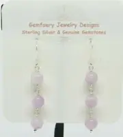 Sterling Silver Natural KUNZITE Gemstone Dangle Earrings #2515...Handmade USA