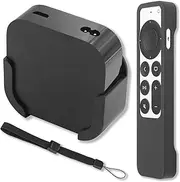 [Pinowu] Apple TV 4K 3rd Gen Wall Mount with Black Silicone Remote Control Case Compatible with Apple TV Siri Remote 3rd & 2nd Gen