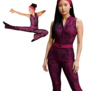 Lot of 4 Frenzy Adult Medium Dance Costume Cerise Foiled Denim Unitard Jumpsuit