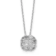 Sterling Silver Rhodium-Plated Polished Cz W/2 In Ext. Necklace