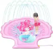 Pink Mermaid Blue Shark Sprinkler Splash Play Pad Kids Large Splash Pool 68" 70"