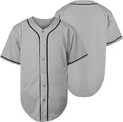 [NJKA] Blank Plain Hip Hop Hipster Button Down Baseball Jersey, Short Sleeve Active T Shirts
