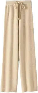 [Generic] Women's Drawstring High Waist Wool Wide Leg Pants Waffle Knitted Sweater Pants Stretchy Baggy Athletic Jogger Sweatpant