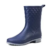 Nevenka Women Rain Boots Waterproof Mid Calf Lightweight Out Work Shoes-Blue