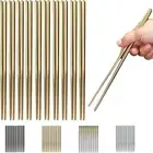 10 Pairs Reusable Chopsticks, Titanium Gold Plating Stainless Steel Metal Chop
