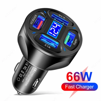 4 USB Ports Car Charger 120W 12V/24V Fast Charging Cigarette Lighter Adapter