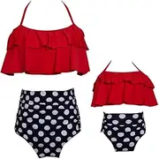 [KABETY] Girls Swimsuit Two Pieces Bikini Set Ruffle Falbala Swimwear Bathing Suits, Red, Large