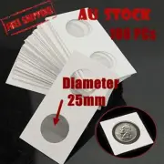 100x 25mm CARDBOARD COIN HOLDERS Staple Coin Holder Display Clear Window Folder