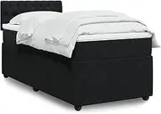 vidaXL King Single Velvet Box Spring Bed - Black Bedstead with Mattress & Topper - Comfortable Support for Modern Bedroom
