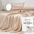 - 100% Pure Mulberry Silk Sheets 4Pcs Set - Luxury Silk Bed Sheet Set Queen Size