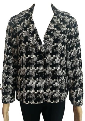 Talbots Women Blazer 14 Petite Tweed Black White Textured 2 Buttons NWT