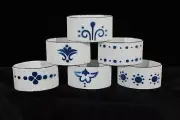 IKEA HEDER BRIEDITIS KATERINA SET OF 12 WHITE & BLUE ENAMELED NAPKIN RINGS NEW