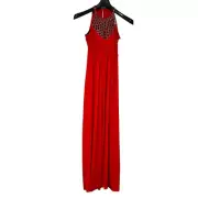 Aidan Mattox Red Beaded Neckline Halter Dress Gown Size 4