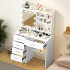 Vanity Dressing Table Set with Drawers &10 LED Lighted Sliding Makeup Mirror