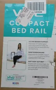 Vive Health Compact Bed Rail LVA2009SLV, Secure Bed Support Drop Down Non-Slip