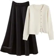 [Jegsnoe] Women Spring Autumn Knit Sweater Cardigan Slim Skirt 2 Piece Set
