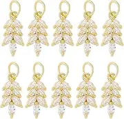 DICOSMETIC 10Pcs Cubic Zirconia Wheat Charm Cubic Zirconia Leaf Charm 16x8mm 18K Gold Plated Wheat Charms Transparent Crystal Leaf Charms for Jewelry Making, Hole: 4mm, Brass+Cubic Zirconia