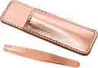 Mini Tweezers with Leather Case (Slanted Tip for Eyebrow Plucking, Travel Size)