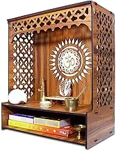 Beautiful Wooden Pooja Mandir for Home Temple for Home and Puja Temple Stand for Office and Shops with Led spot Light (H- 18, L- 16, W-8.75 Inch)