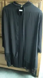 UNIQUE NWT CHICOs Tunic TOP +Attached Fringe CAPE Size 1 M 2-PC LOOK 3/4 Sleeves
