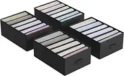SONGMICS Set of 4 Drawer Organisers, 6-Compartment Closet Organisers, Foldable Wardrobe Clothes Organisers, 42 x 30 x 17 cm, for Pants, Clothes, Classic Black RUS009B04