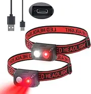 KueHe 2 Pack Rechargeable Type-C Headlamps, White & Red Light LED Headlamp, Head Lamp Head Light for Night Vison Camping Runing