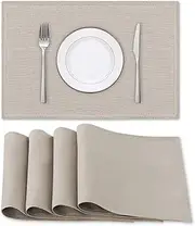 Smarcute Linen Placemats Washable, Set of 4 Spill-Proof Waterproof Table Mats for Dining Table/Kitchen Solid Table Mats Heat Resistant Table Placemats for Dining Decor, Taupe, 46X30cm