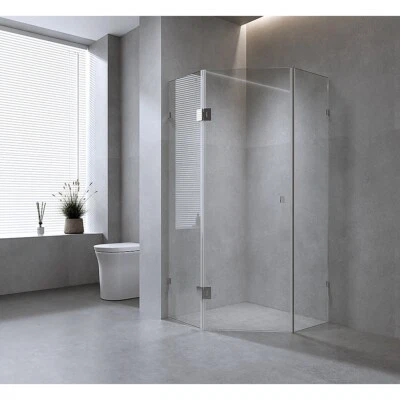 90cm Diamond Shower with Black Brackets & Brass Hinges, Square Double Pull