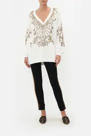 EMBELLISHED V NECK KNIT ARMADA