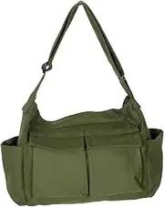 [ROMANSENTIAL] Canvas Messenger Bag Bag Crossbody Satchel Purse for School Olive Green Canvas