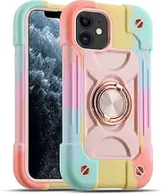 MARKILL Compatible with iPhone 11 Case 6.1 Inch with 360°Rotate Ring Stand, Military Grade Drop Protection Full Body Rugged Heavy Duty Case 3 in 1 Protective Durable Cover (Rainbow Pink)
