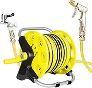 Portable Hose Pipe Reel,Garden Water Hose Reel Butler with Hose, Wall Mount Patio Hoses Rack Storage, Hose Reel Cart Garden Lawn Water Truck Hose,One Color-with 10m Hose
