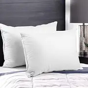 Giselle Bedding Duck Feather Down Pillow Set of 2 Supportive Bed Neck Pillows for Sleeping Hotel Cushion, 100% Cotton Fabric Cover, Standard Size Comfortable Breathable Side Stomach Back Sleepers