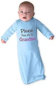 [Cute Rascals] Please Pass Me To Grandma Boys-Girls Cotton Newborn Sleeping Gown One Piece, Light Blue, Gown Only