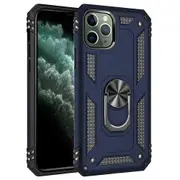 For Apple iPhone 11 Pro Max Case, Military Grade 360 Degree Rotating Metal Magnetic Ring Car Mount Holder Kickstand Shockproof Heavy Duty Cover (Navy Blue)