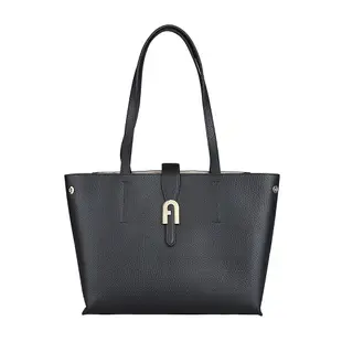 FURLA SOFIA金字拱門LOGO小牛皮釦式肩背托特包(中/黑)